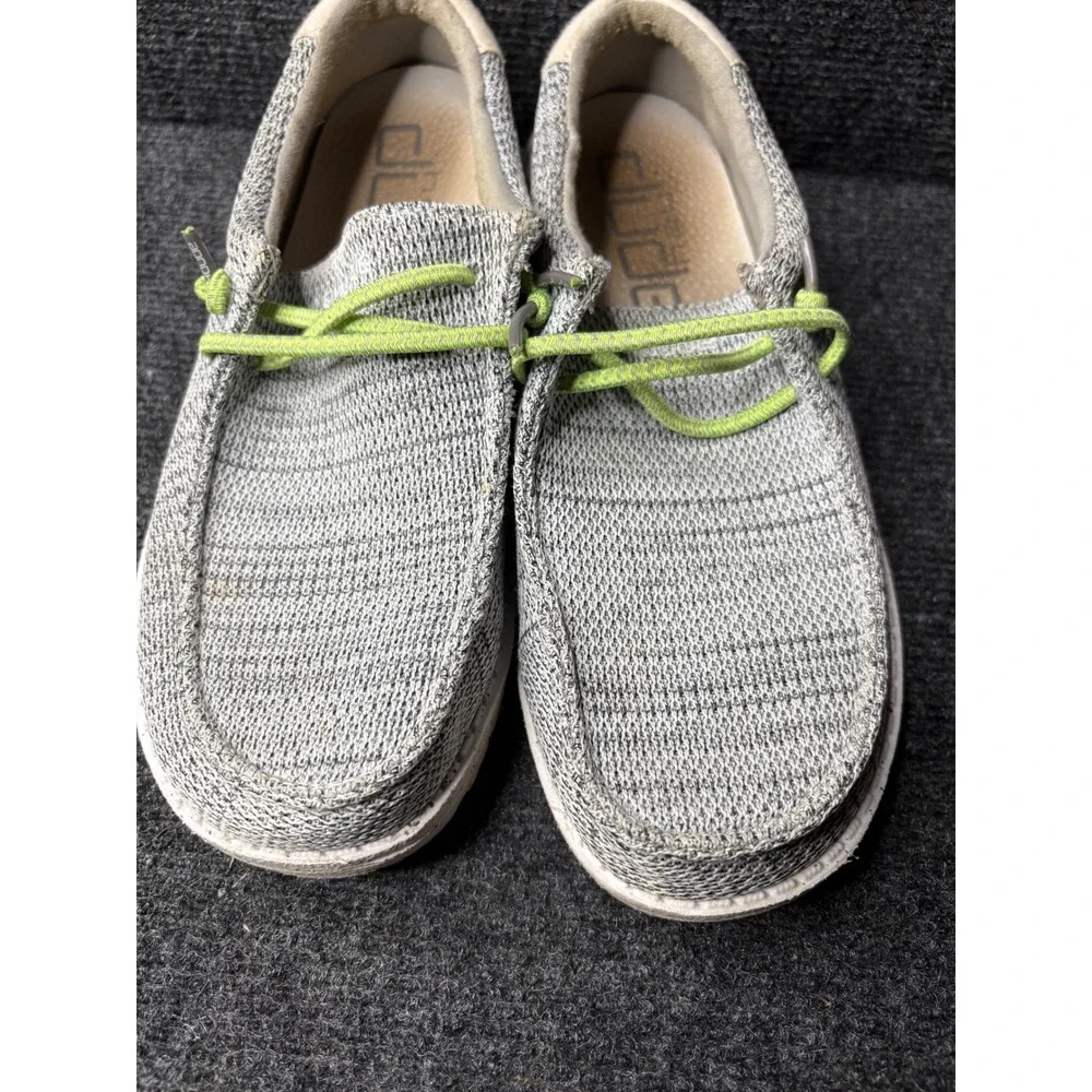 Hey Dude Wally Youth Sox Stone White Grey Lime Green Slip On Loafers Size 6Y